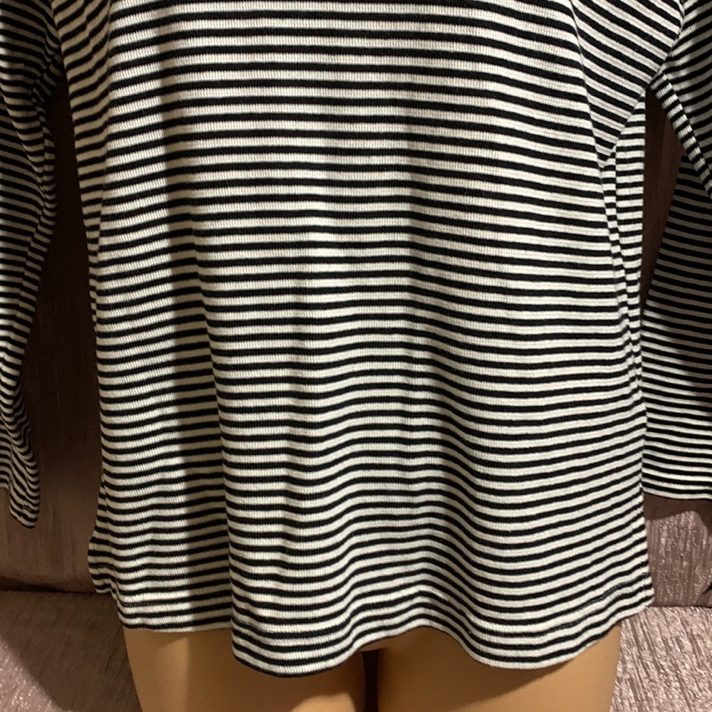 Chaps Top Sweater Sweatshirt Pullover 3/4 Zip Stretchy Black White Stripes M - Picture 2 of 13